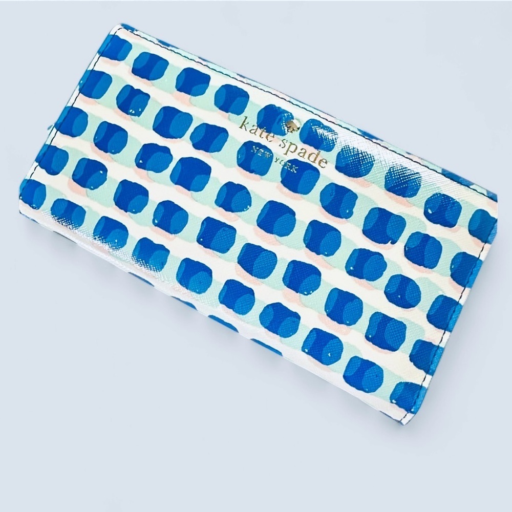 kate spade Blue and White Polka Dot Continental Wallet